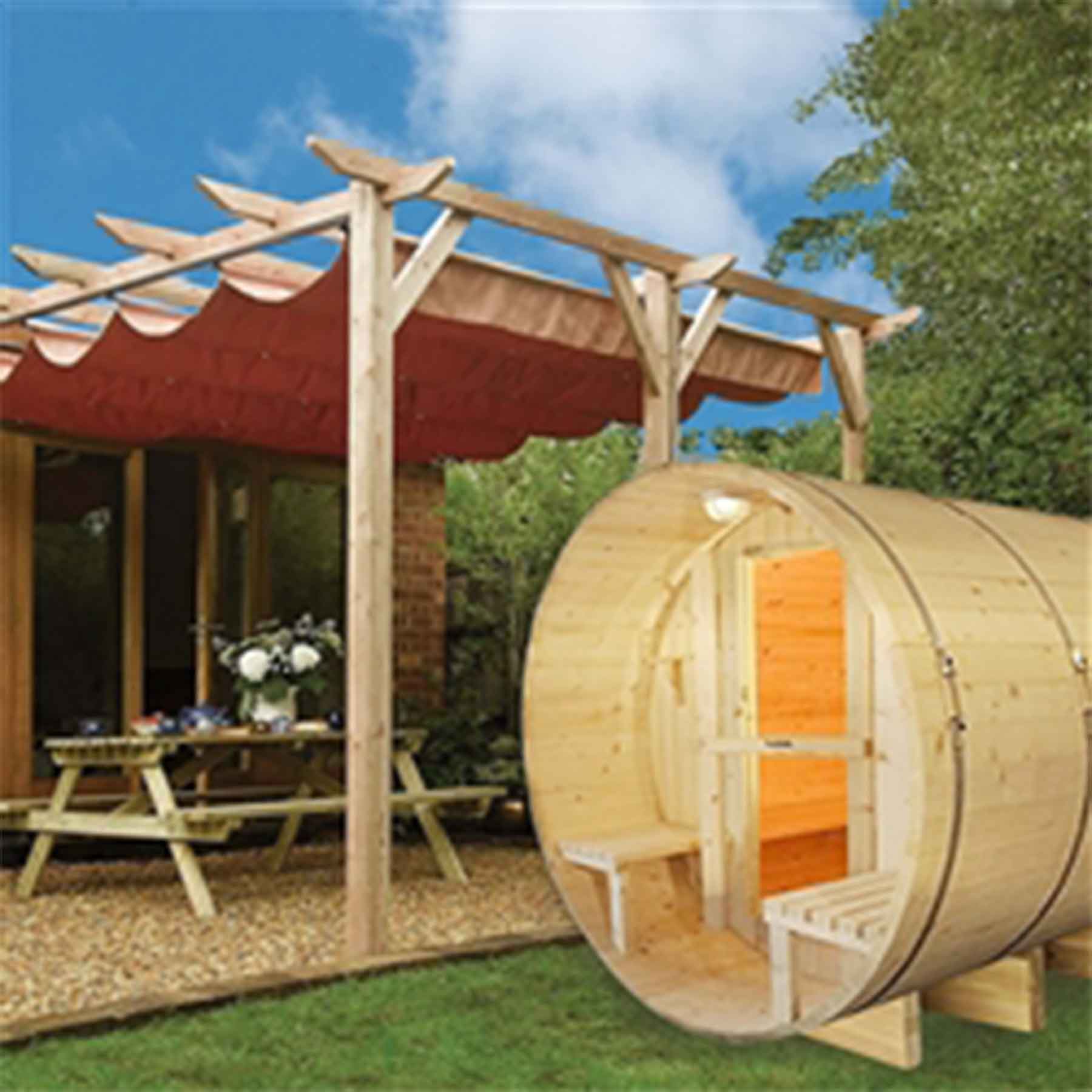 Aleko 5 Person 4.5 kW Finland Canopy Outdoor and Indoor Barrel Sauna - Image 9