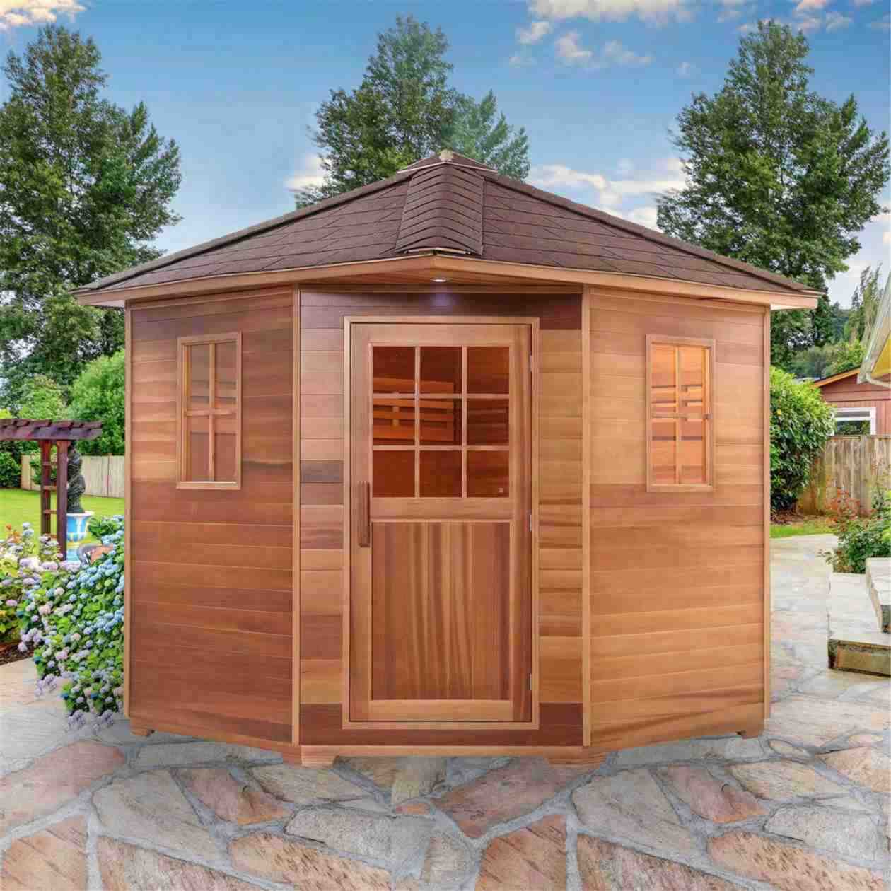 Aleko 8 Person 9 kW Cedar Wet Dry Outdoor Traditional Sauna - Image 14