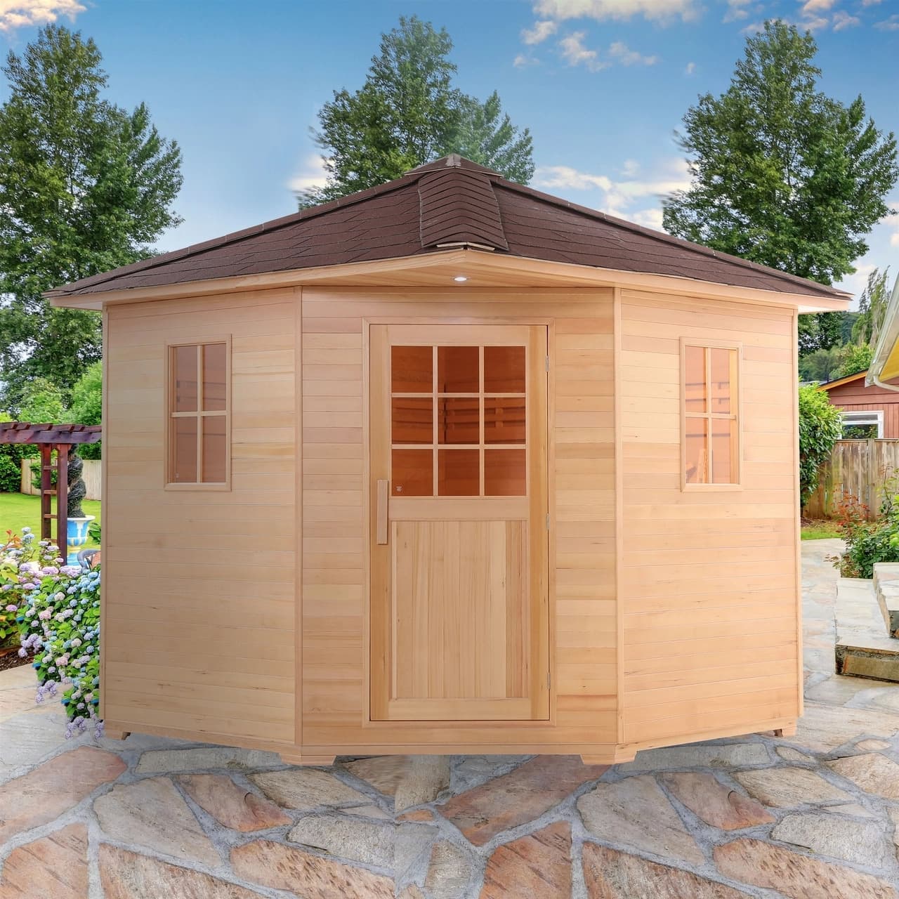 Aleko 5 Person 6 kW Hemlock Wet Dry Outdoor Traditional Sauna - Image 6
