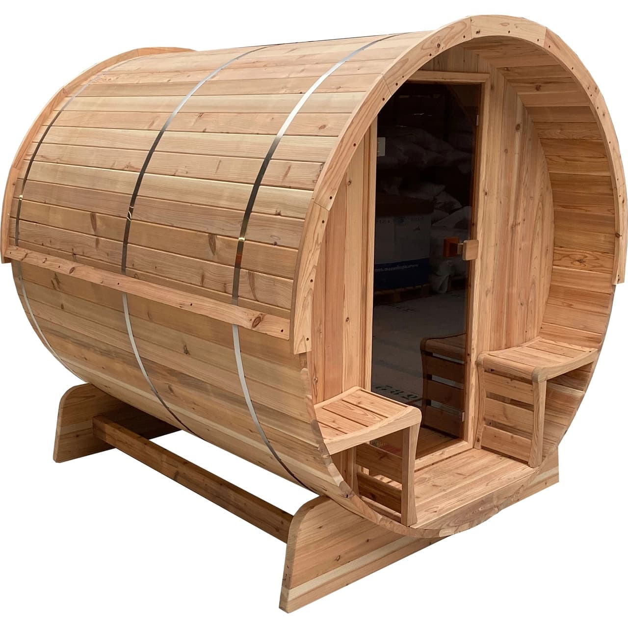 Aleko 4 Person 4.5 kW Rustic Cedar Shingle Outdoor Barrel Sauna - Image 3