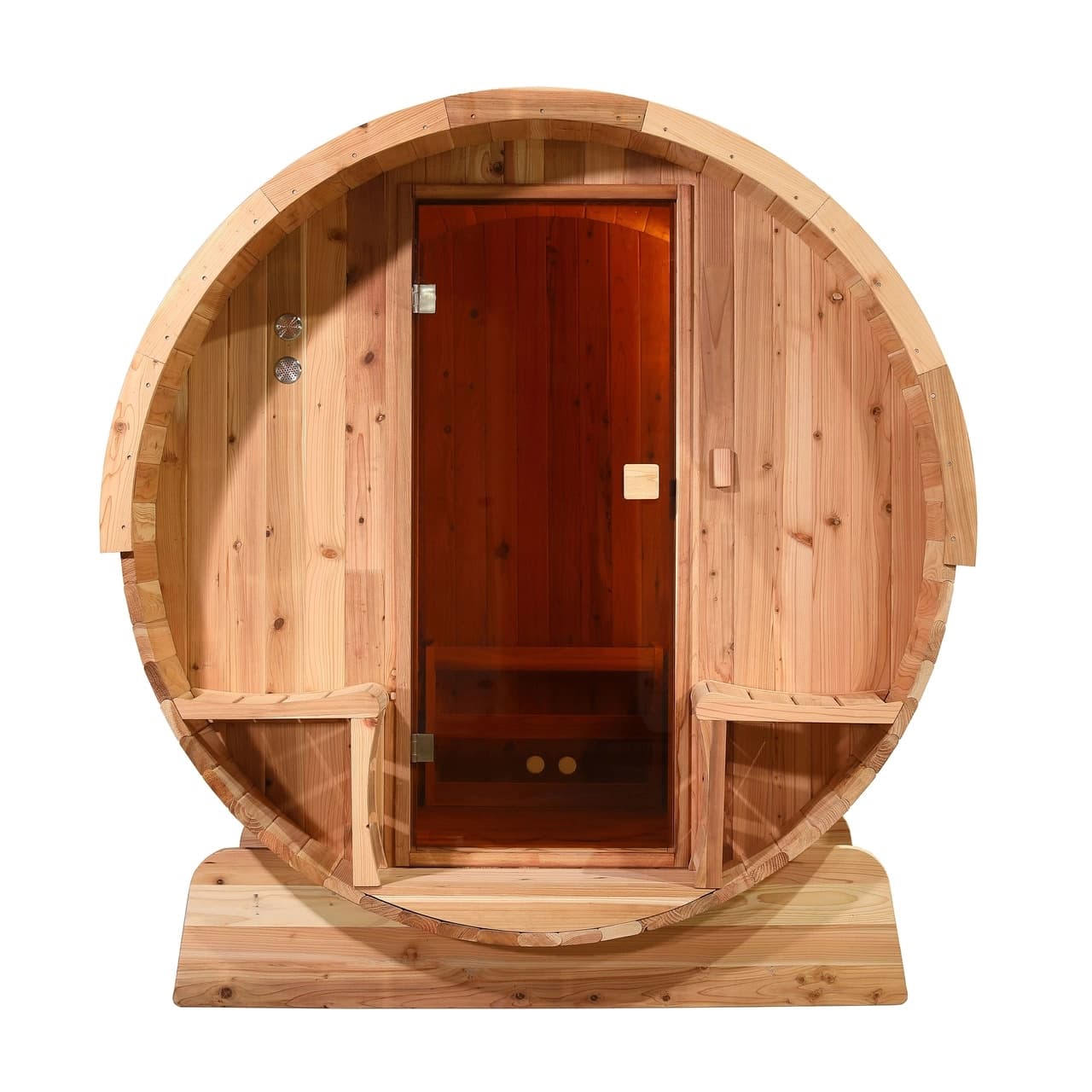 Aleko 6 Person 6 kW Rustic Cedar Shingle Outdoor Barrel Sauna - Image 2