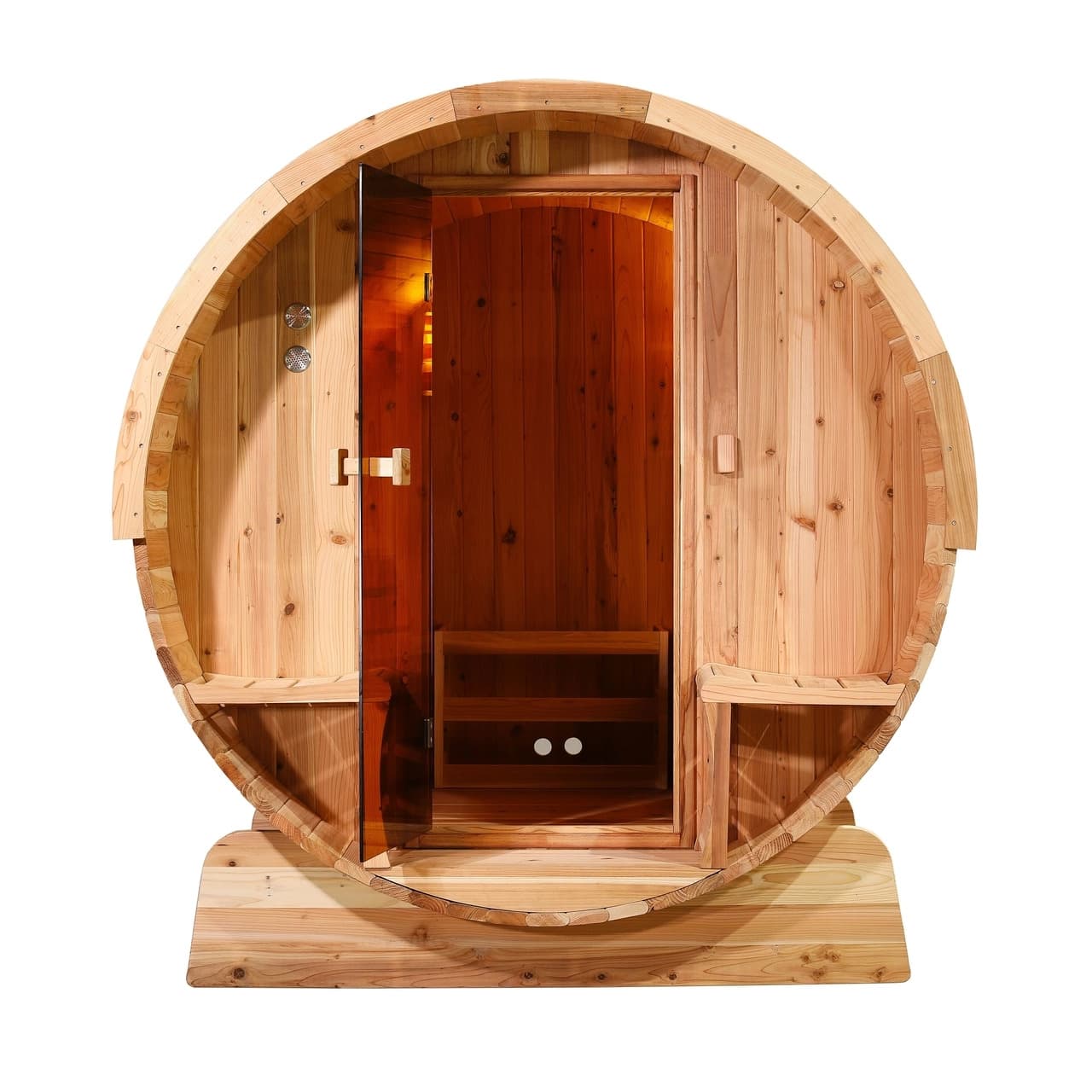 Aleko 6 Person 6 kW Rustic Cedar Shingle Outdoor Barrel Sauna - Image 3
