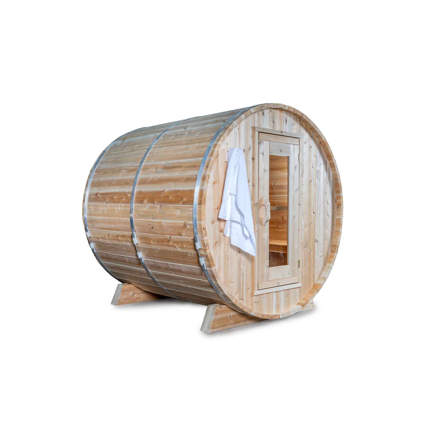 Dundalk CTC Harmony 4 Person 6 kW White Cedar Barrel Sauna - Image 1