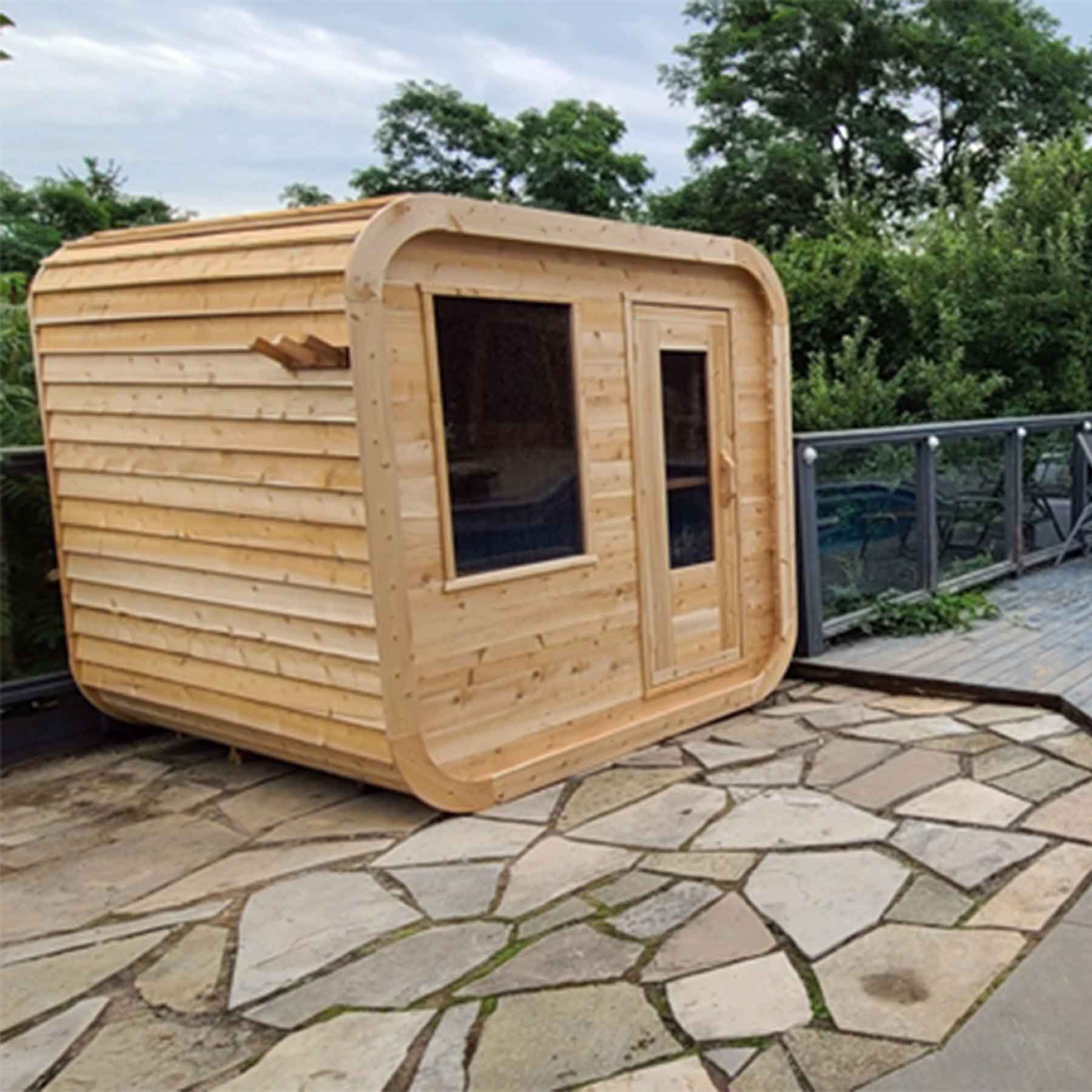 Dundalk CTC Luna 3 Person 6 kW White Cedar Barrel Sauna - Image 2