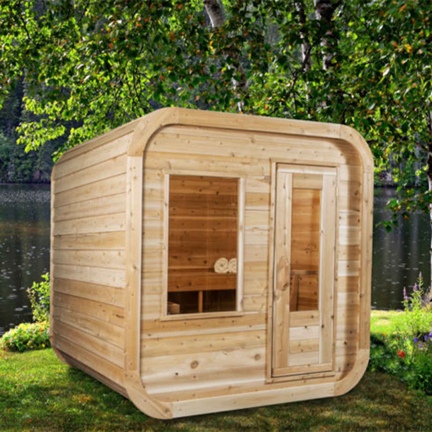 Dundalk CTC Luna 3 Person 6 kW White Cedar Barrel Sauna - Image 3
