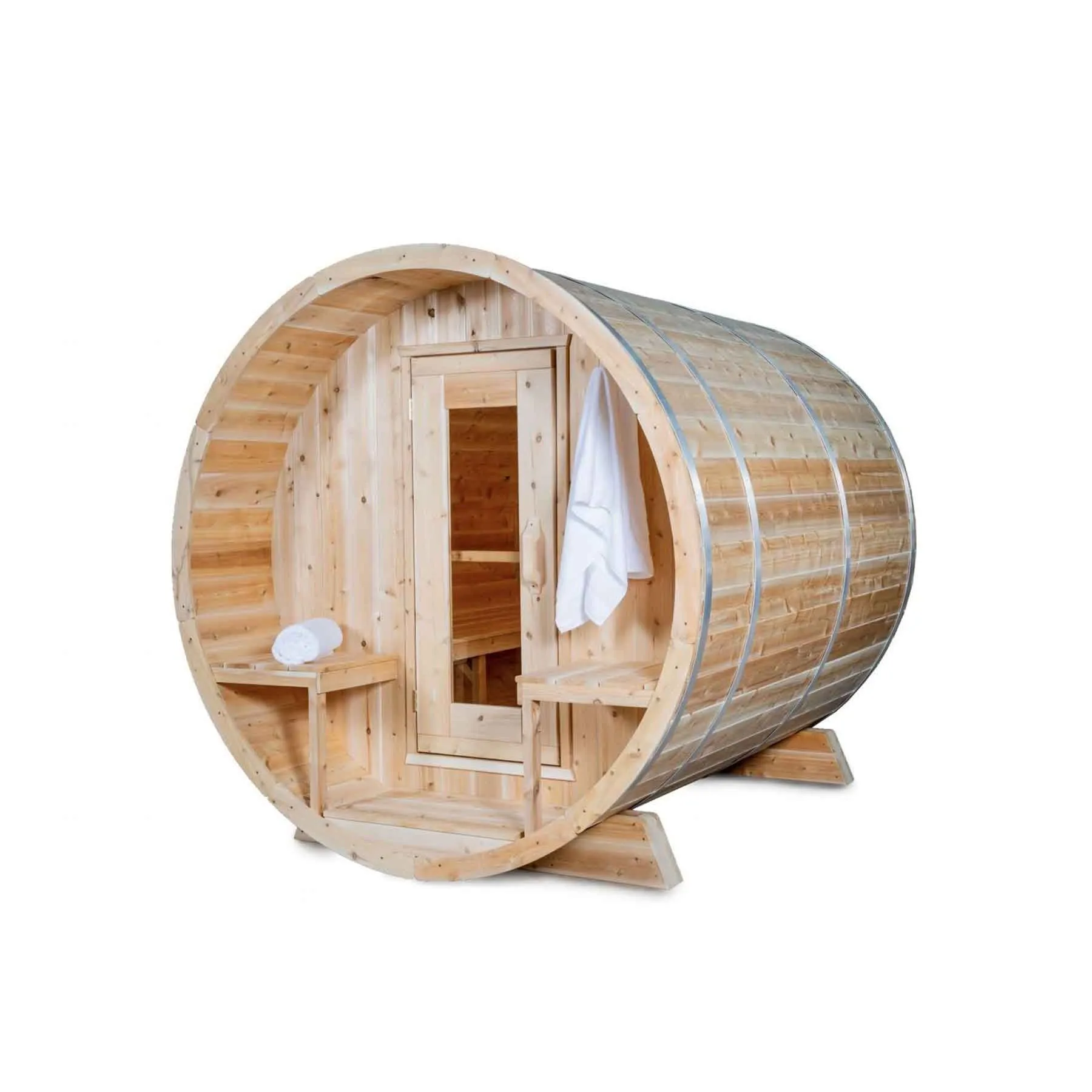 Dundalk CTC Tranquility 6 Person 6 kW White Cedar Barrel Sauna - Image 1