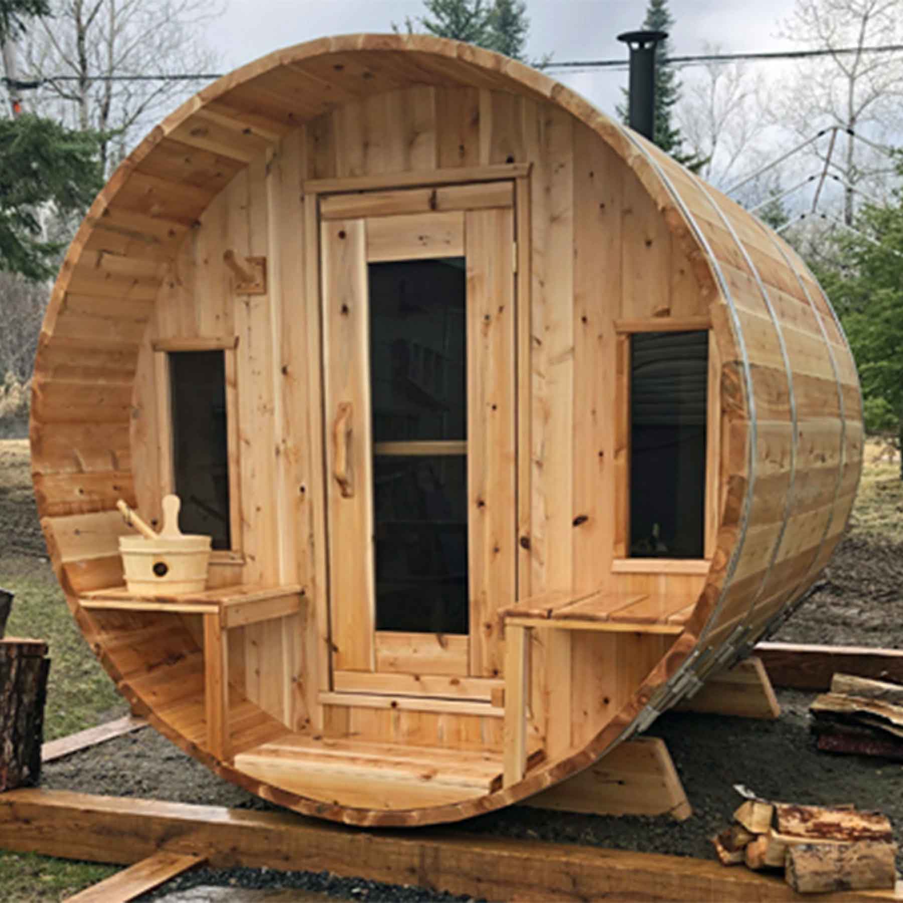 Dundalk CTC Tranquility 6 Person 6 kW White Cedar Barrel Sauna - Image 3