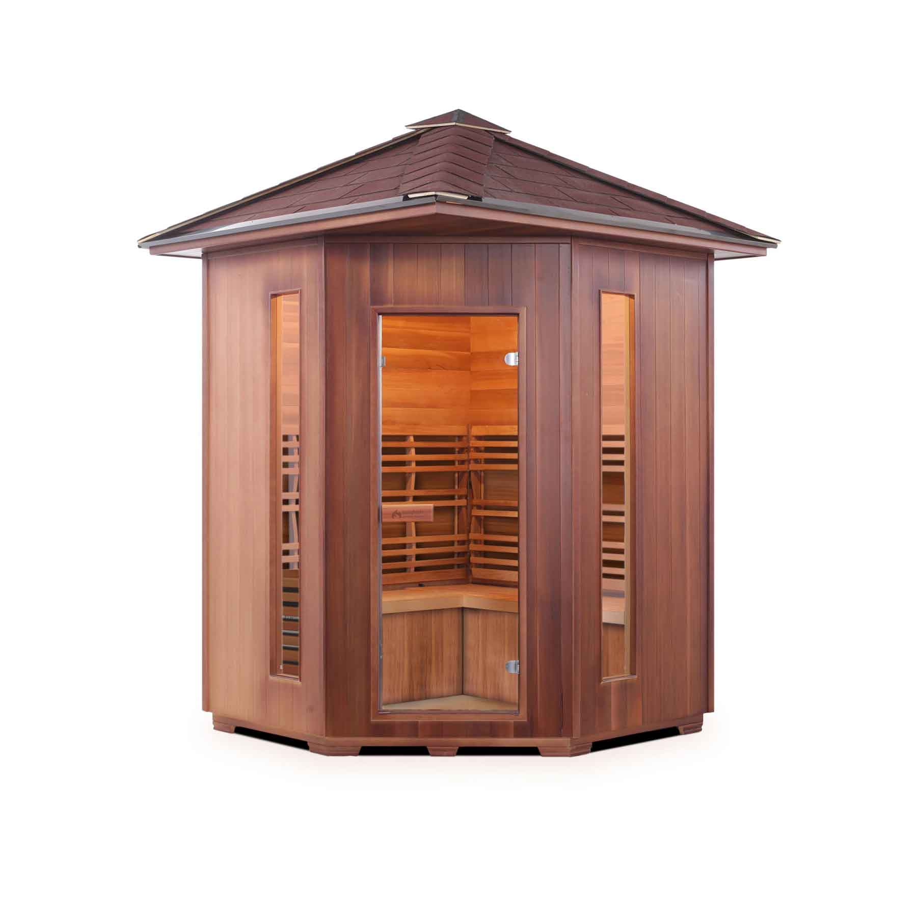 Enlighten SunRise 4C Space-saving Corner Outdoor Dry Traditional Sauna - Image 1