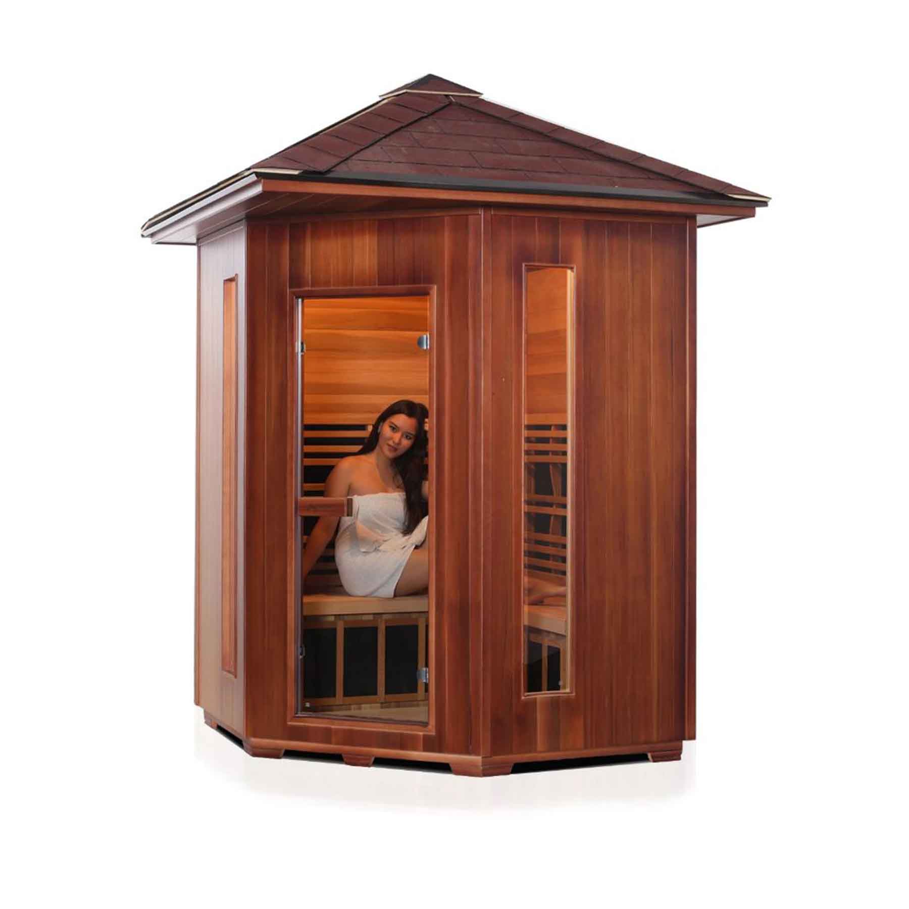 Enlighten SunRise 4C Space-saving Corner Outdoor Dry Traditional Sauna - Image 2