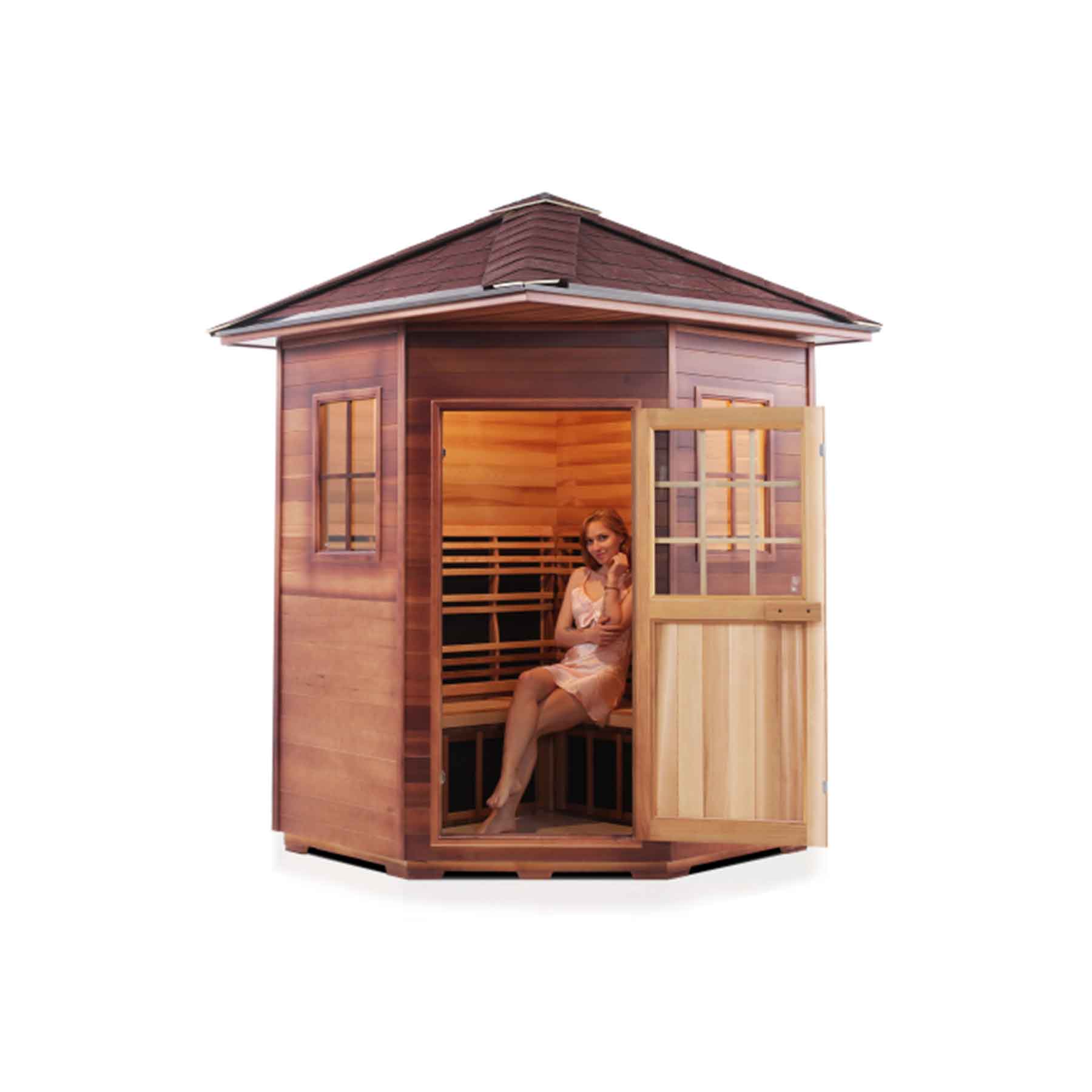 Enlighten Sierra 4C Space-saving Corner Low EMF Outdoor Infrared Sauna - Image 4
