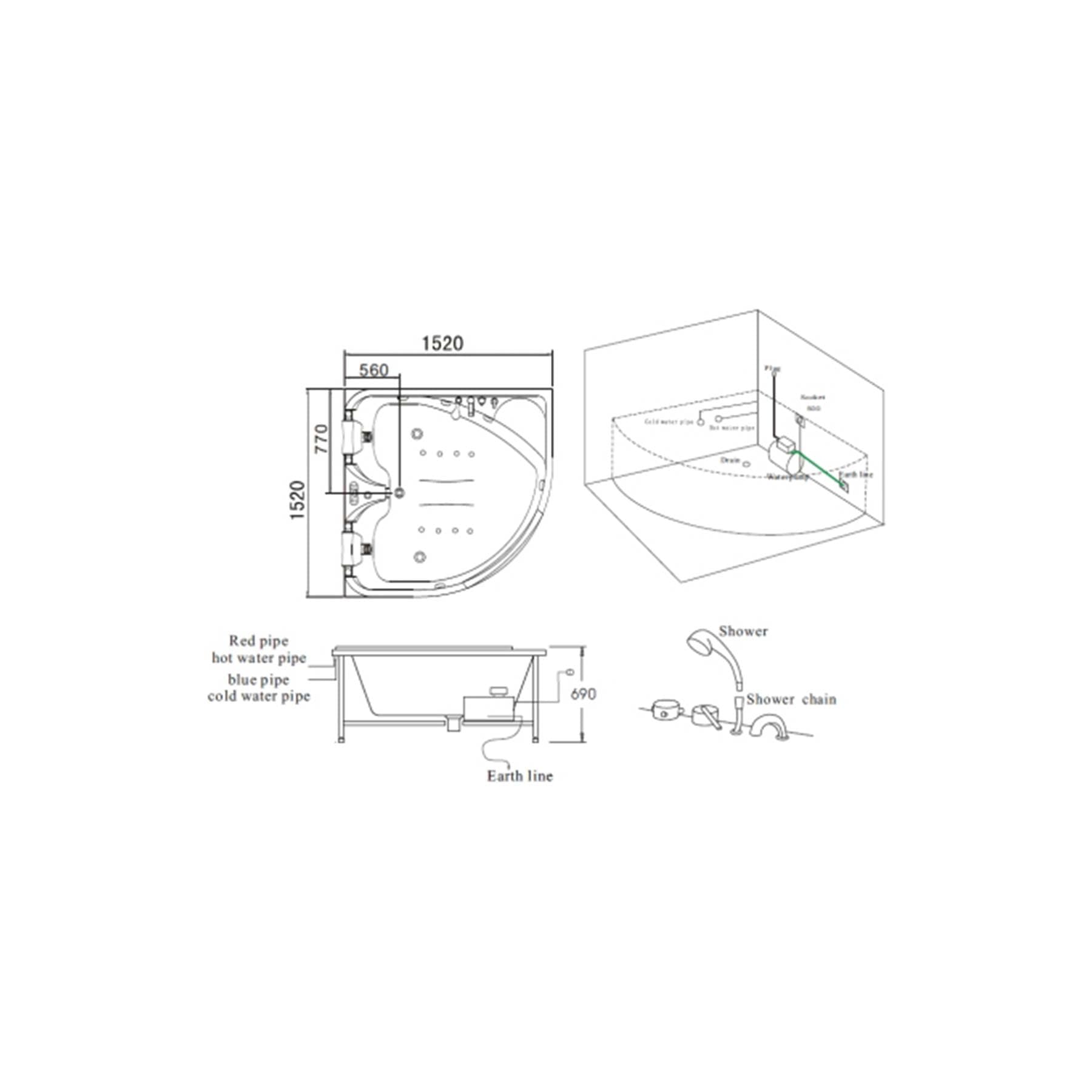 Mesa BT-150150 2 Person 16 Jetted Corner Whirlpool Bathtub - Image 5