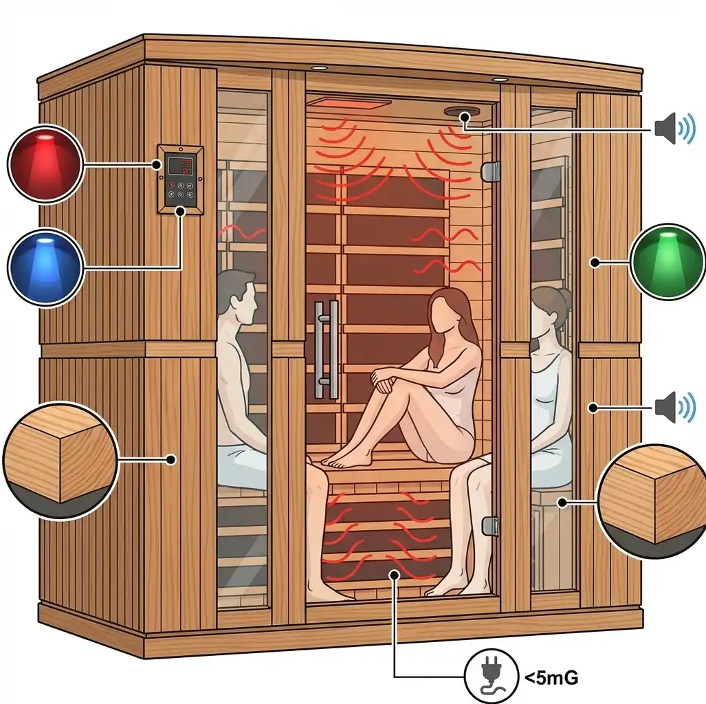 Dynamic Bergamo Elite 4 Person Ultra Low EMF FAR Infrared Indoor Sauna - Product overview