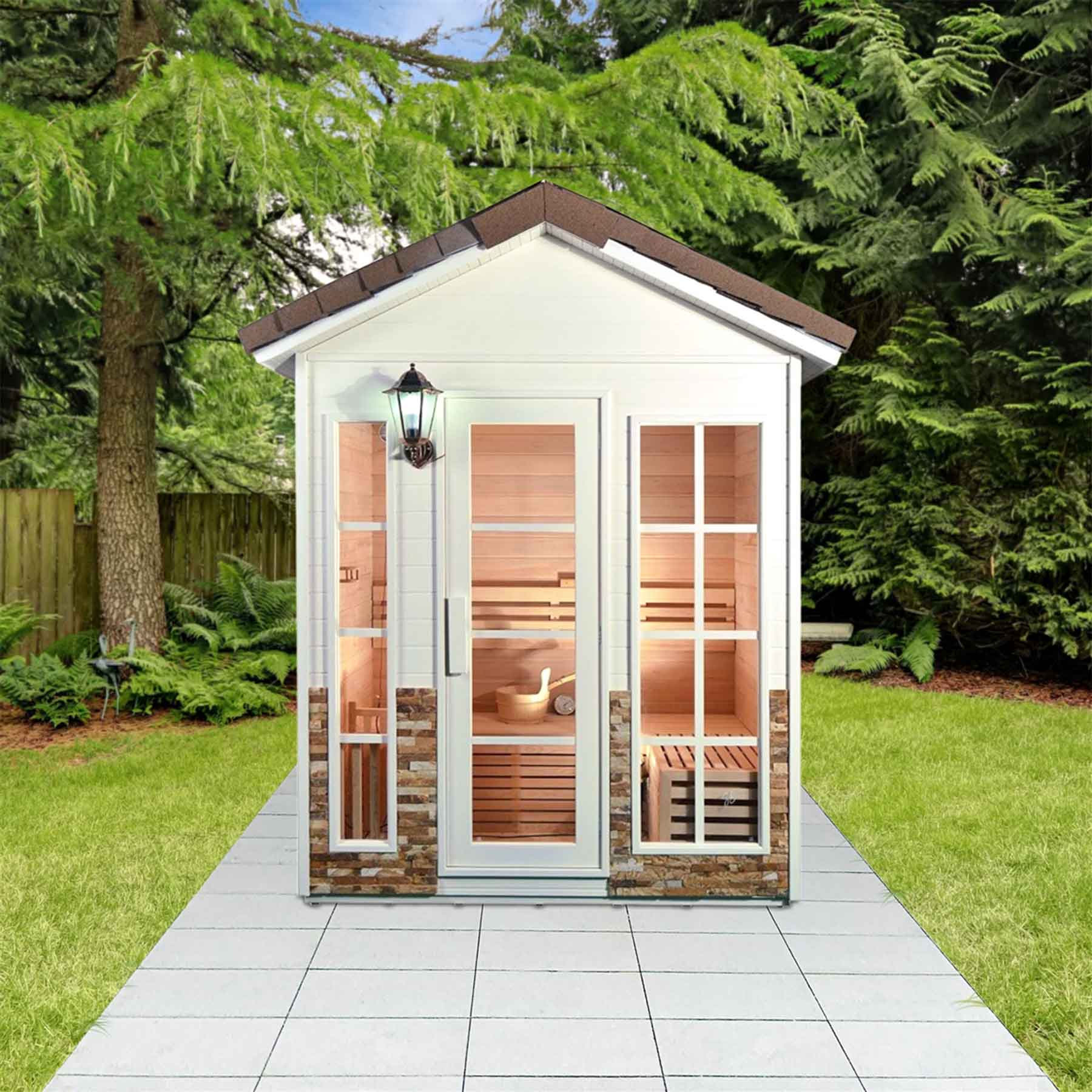 Aleko 4 Person 4.5 kW Cedar Wet Dry Outdoor Traditional Sauna - Image 2