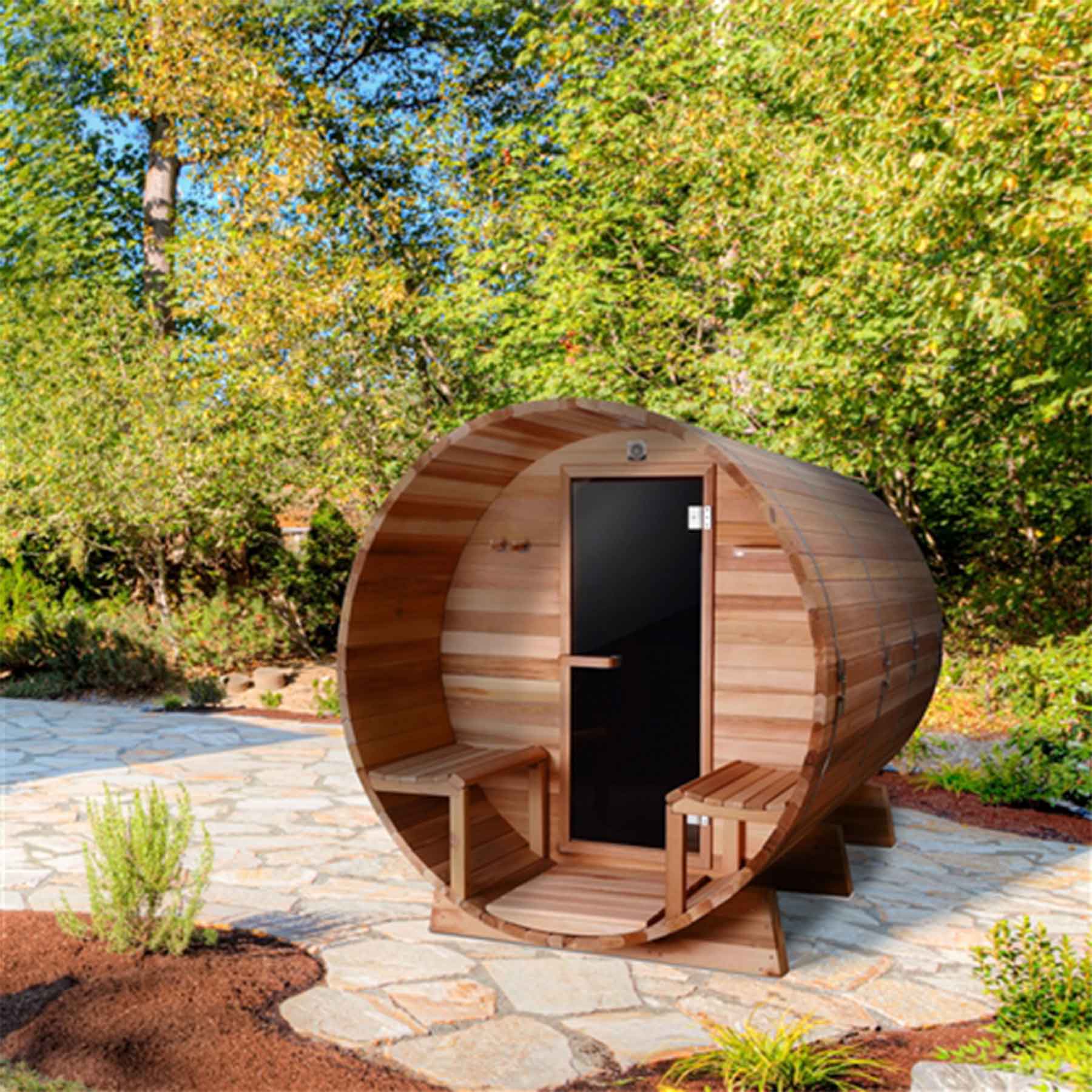 Aleko 8 Person 9 kW Red Cedar Outdoor and Indoor Barrel Sauna - Image 9