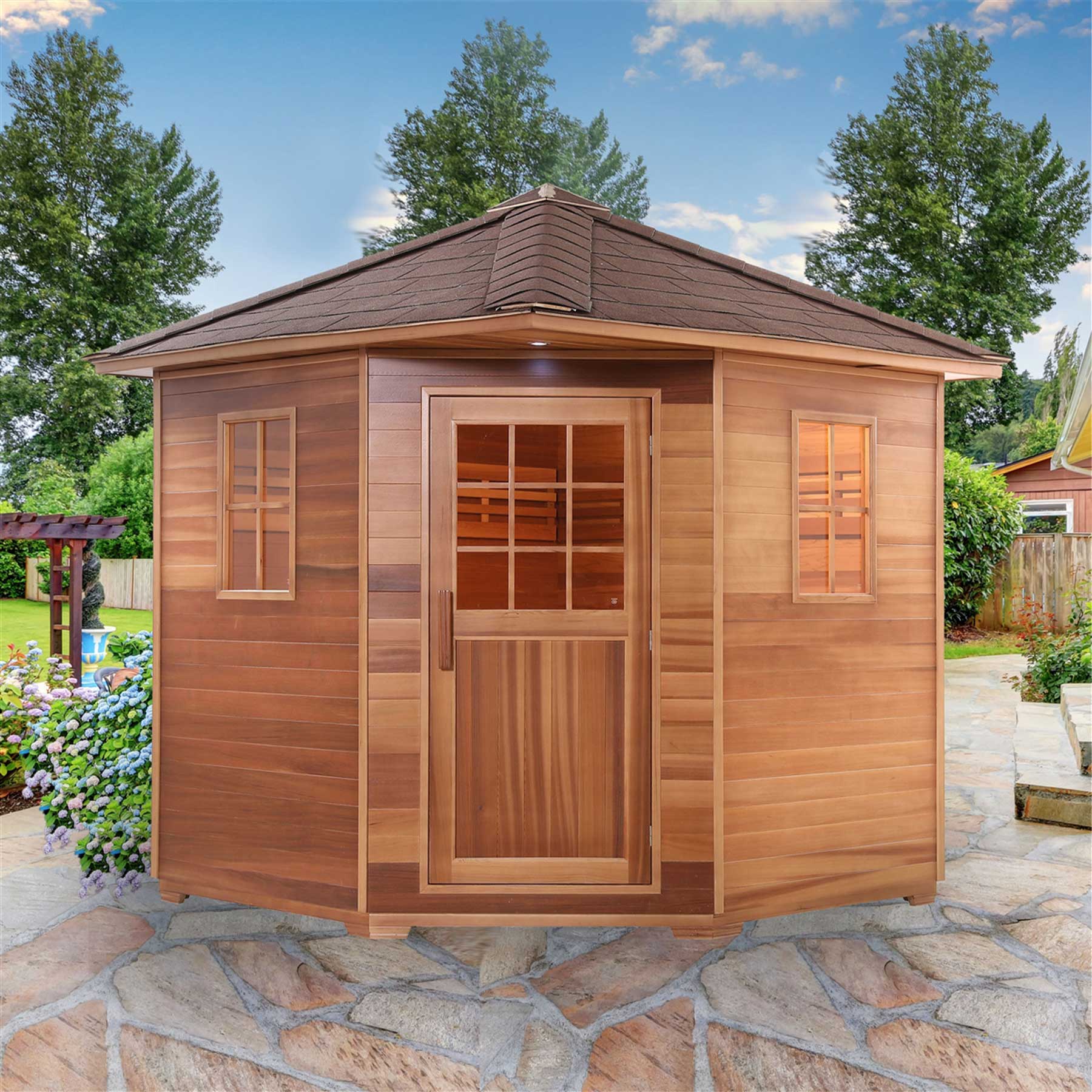 Aleko 8 Person 9 kW Cedar Wet Dry Outdoor Traditional Sauna - Image 9